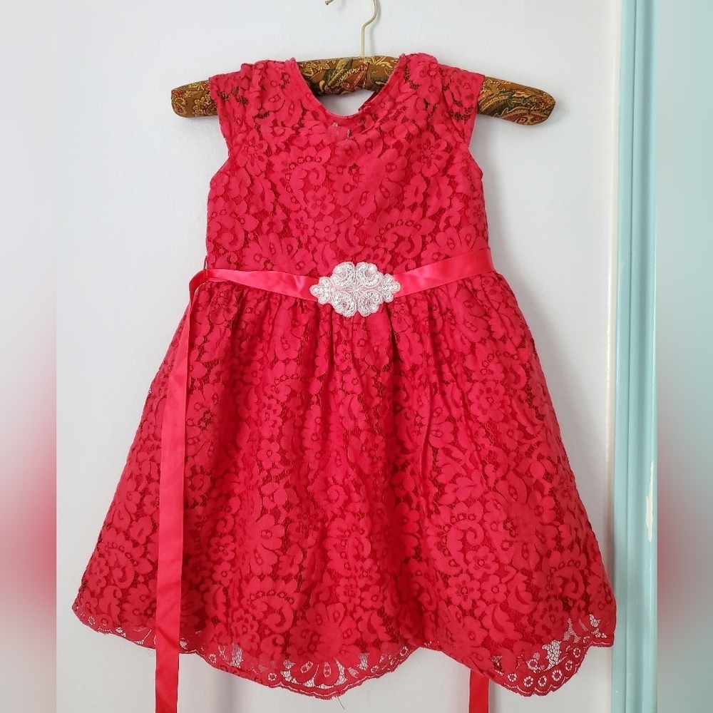 Rare Editions Lace Red Dress Size 5T - Picture 7 of 10